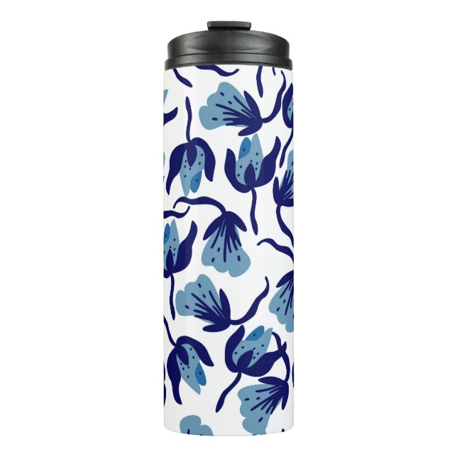 Blue Pansy Floral: Hand-Drawn Seamless. Thermal Tumbler (Front)