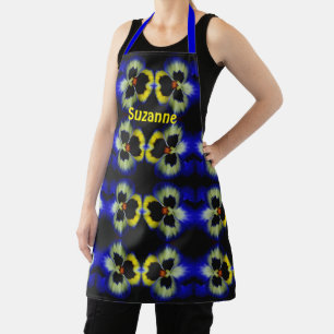 Blue Pansy Flower Abstract Pattern Personalised  Apron