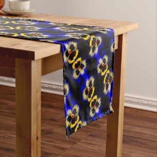 Blue Pansy Flower Abstract Pattern Short Table Runner