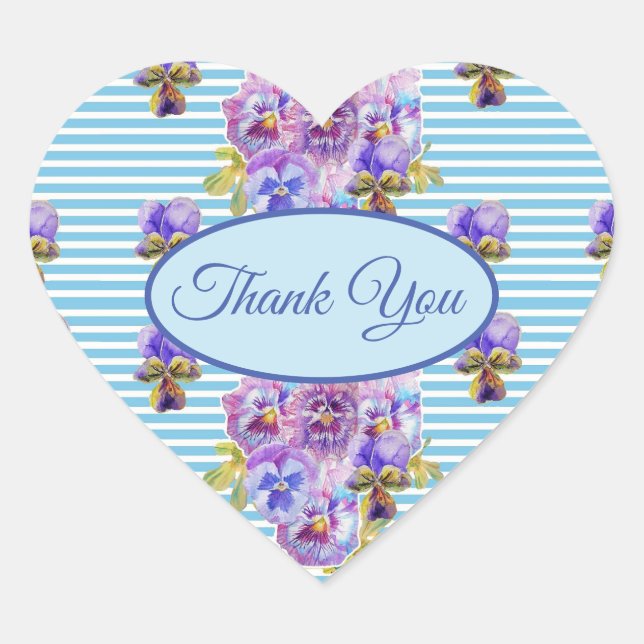 Blue Pansy Flower floral Thank You Pattern Heart  Heart Sticker (Front)