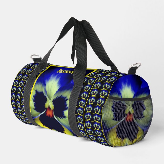 Blue Pansy Flower Personalised Duffle Bag (Right Corner)