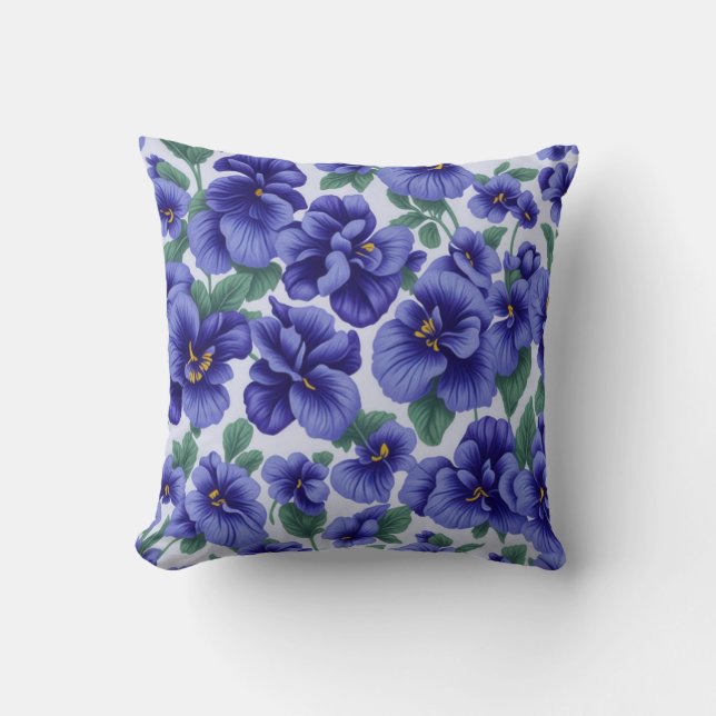 Blue Pansy Flowers  Cushion (Front)