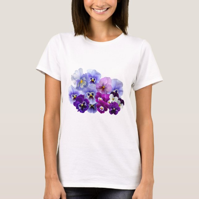 Blue Pansy Flowers Floral Spring Pansies T-Shirt (Front)