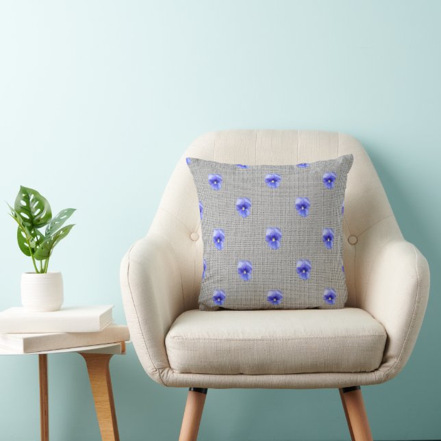 Blue Pansy on Grey Cushion (Chair)