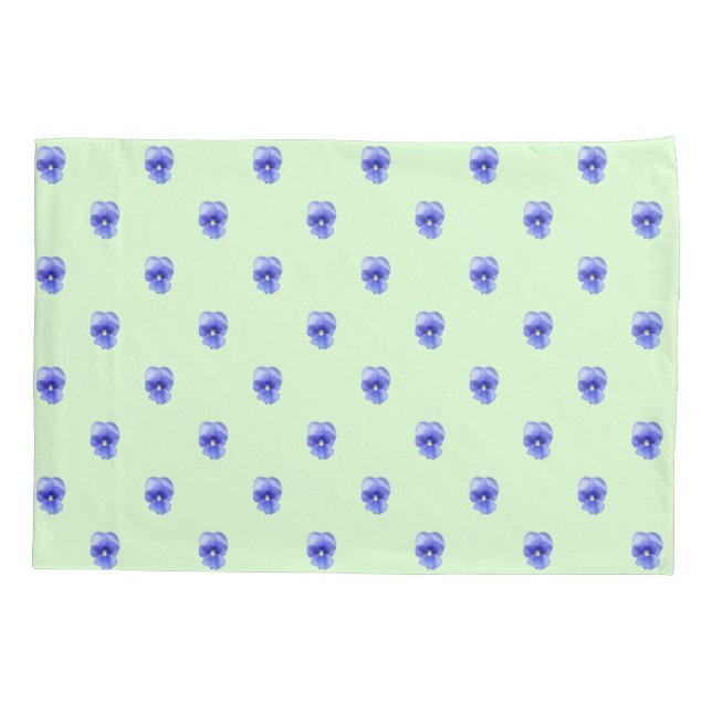 Blue Pansy on Mint - Pillowcase (Back)