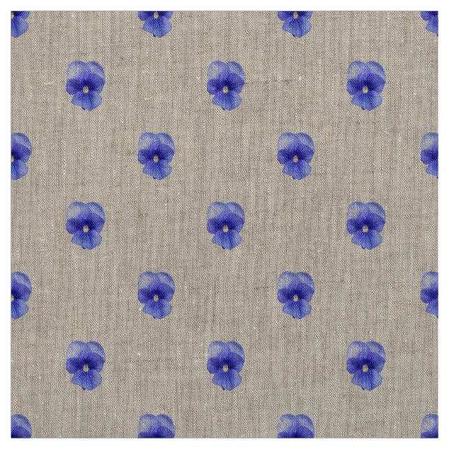 Blue Pansy on Natural Linen Fabric (Swatch)