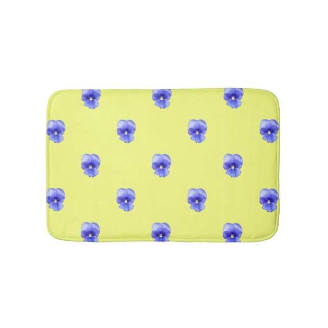 Blue Pansy on Yellow - bath mat (Front)