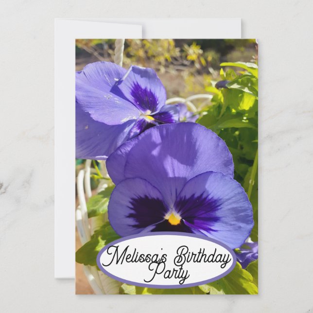 Blue Pansy Pansies Flower Floral Pretty Girls Invitation (Front)