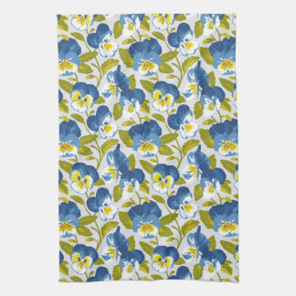 Blue Pansy Pattern Tea Towel