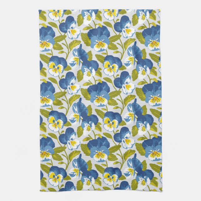 Blue Pansy Pattern Tea Towel (Vertical)