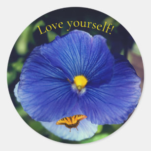 Blue pansy viola classic round sticker