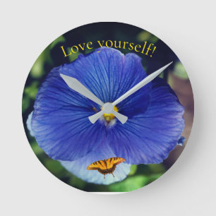 Blue pansy viola round clock