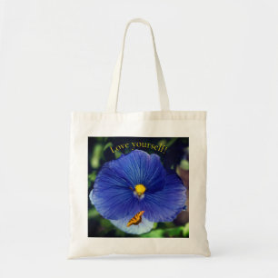 Blue pansy viola tote bag