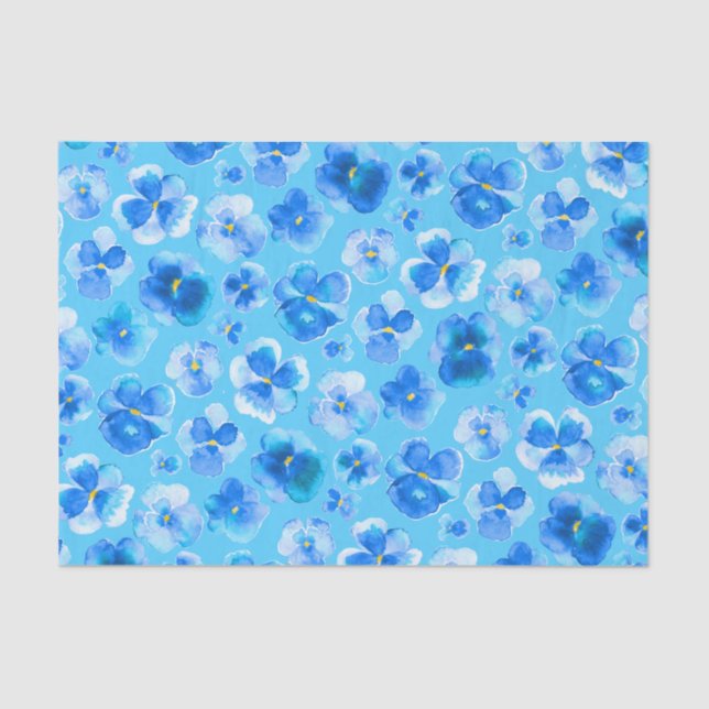 Blue pansy watercolor flower art tissue paper (Front)