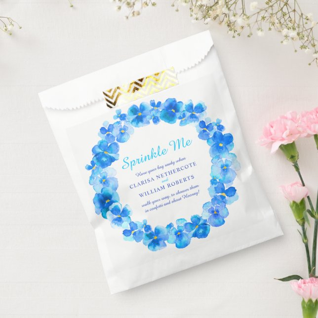 Blue pansy watercolor wedding spinkle me confetti favour bags (Sealed)