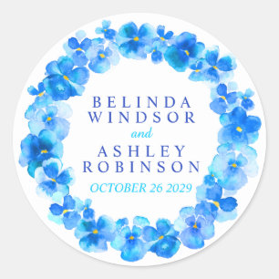 Blue pansy wreath personalised watercolor stickers