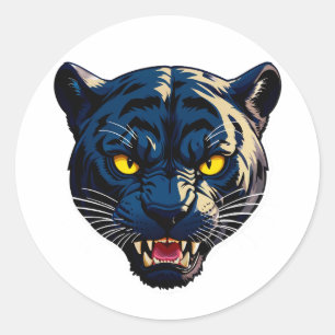 Blue Panther Head Fierce Wildlife Bottle decor Classic Round Sticker