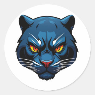 Blue Panther Head Silhouette Classic Round Sticker