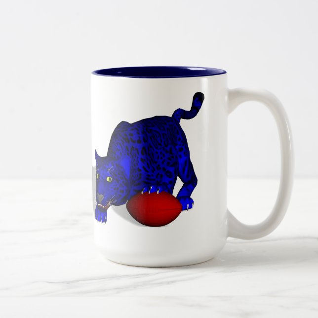Blue Panther With Football Two-Tone Coffee Mug (Right)