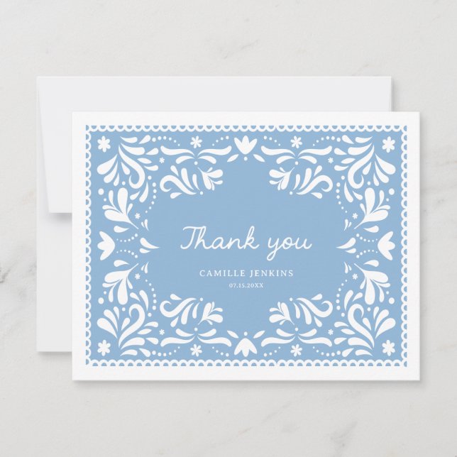 Blue Papel Picado Baby Shower Thank you Card (Front)