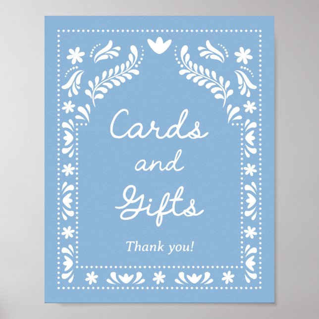 Blue Papel Picado Cards and Gifts Sign  (Front)