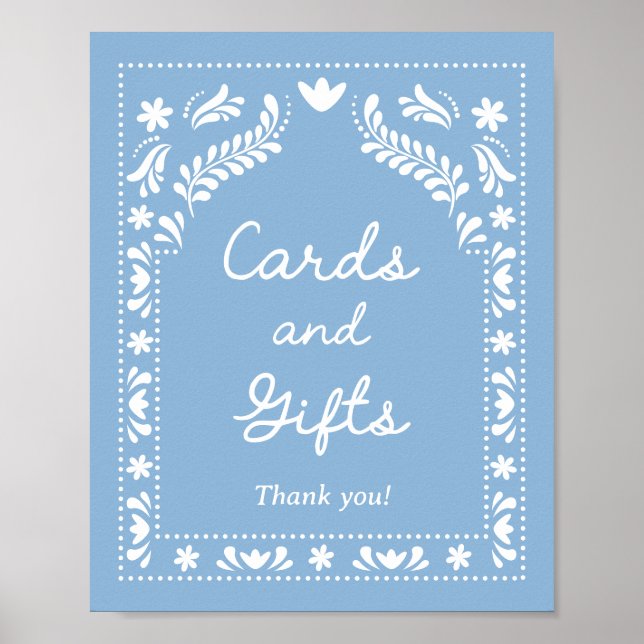 Blue Papel Picado Cards and Gifts Sign  (Front)