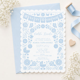 Blue Papel Picado Cielito Lindo Boy Baby Shower Invitation
