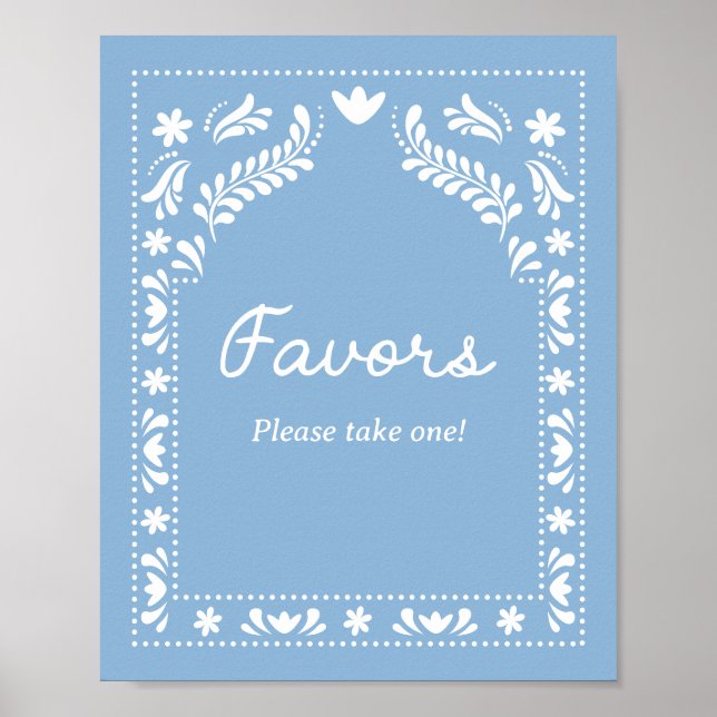 Blue Papel Picado Favours Sign (Front)