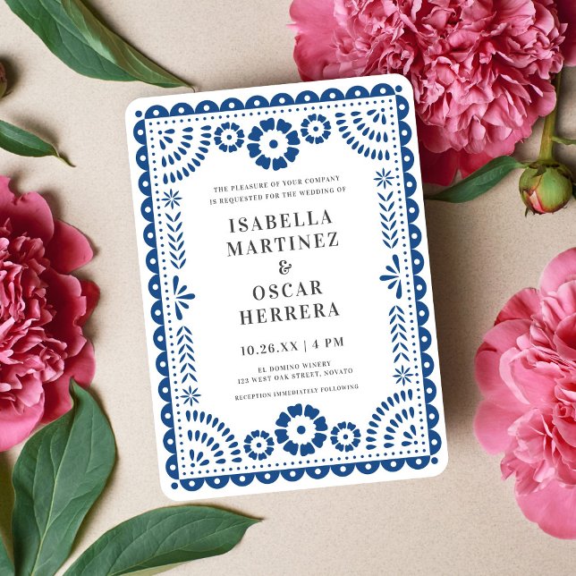 Blue Papel Picado Inspired Wedding Invitation (Creator Uploaded)