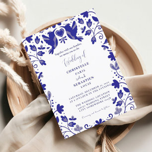 Blue Papel Picado Inspired Wedding  Invitation