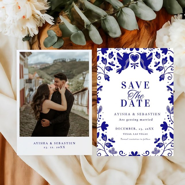 Blue Papel Picado Inspired Wedding  Save The Date (Creator Uploaded)