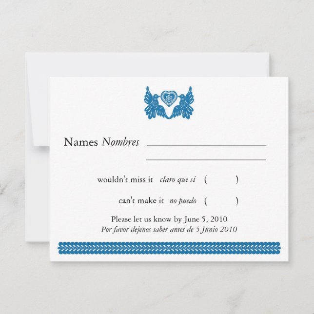 Blue Papel Picado Style Love Birds RSVP (Front)
