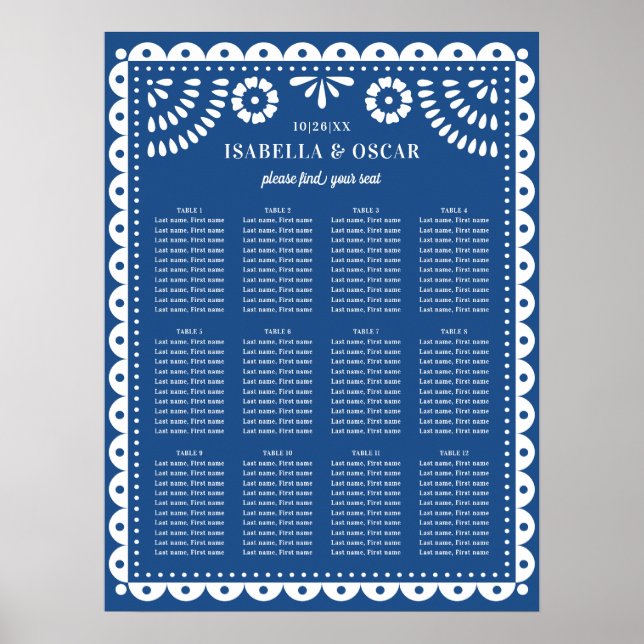 Blue Papel Picado Wedding Reception Seating Sign (Front)