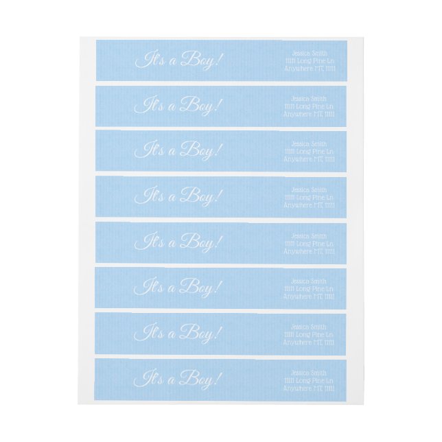 Blue Paper It's a Boy Baby Shower Wrap Around Label (Sheet)