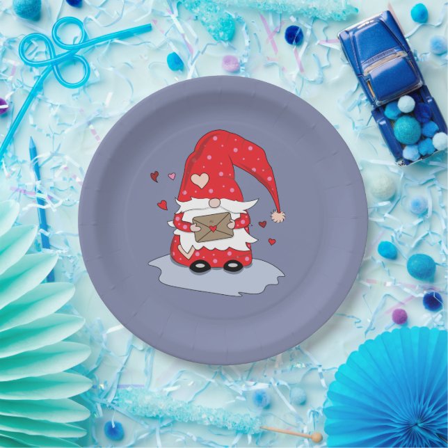 Blue Paper Plates with Gnome Dressed in Red (Party)