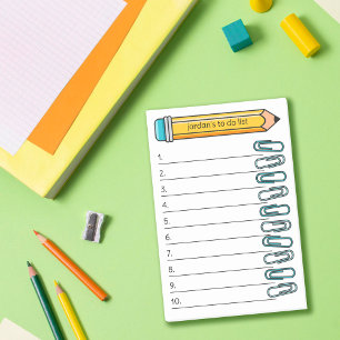 Blue Paperclips & Pencil Your Name 10 To Do List Post-it Notes