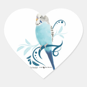 Blue Parakeet Heart Sticker