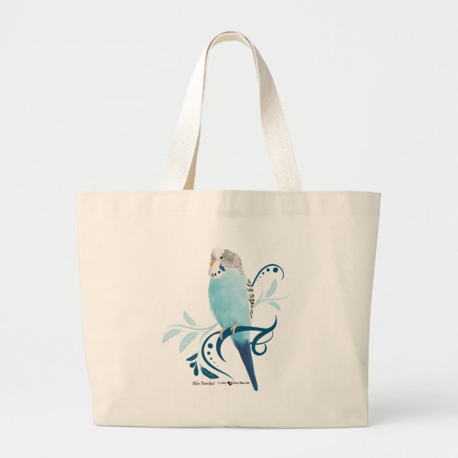 Blue Parakeet Large Tote Bag (Front)