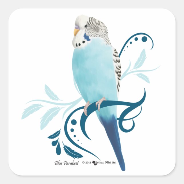 Blue Parakeet Square Sticker (Front)