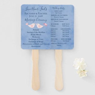 Blue Parchment Pink Love Birds Hand Fan