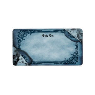 Blue Parchment Scroll Gothic Shipping Label