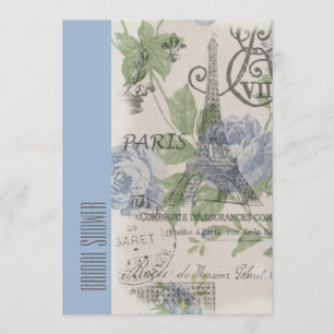 blue paris eiffel tower vintage bridal shower invitation
