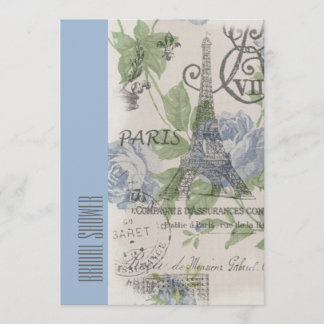 blue paris eiffel tower vintage bridal shower invitation