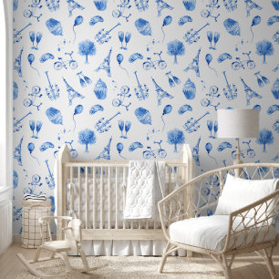 Blue Paris Eiffel Tower Wall Covering