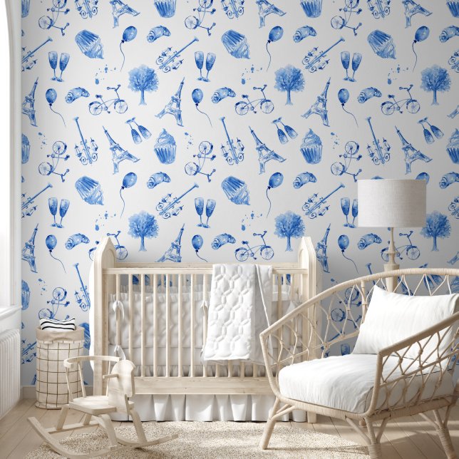 Blue Paris Eiffel Tower Wall Covering  (Kids)