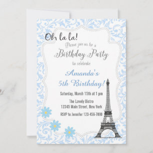 Blue Paris Romantic Birthday Invitation