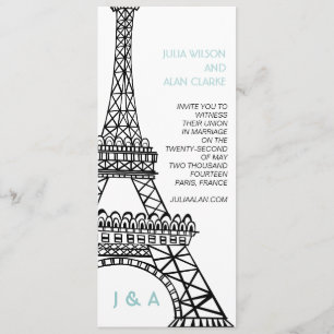 Blue Parisian Wedding Invitation Eiffel Tower