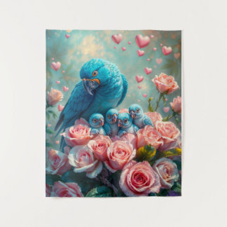 Blue Parrot and Babies Tapestry