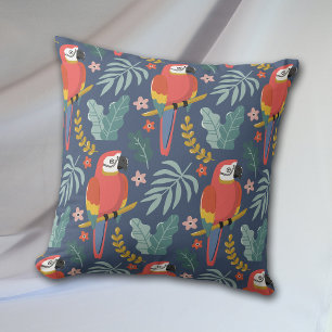 Blue Parrot Land Tropical Pattern Throw Pillow