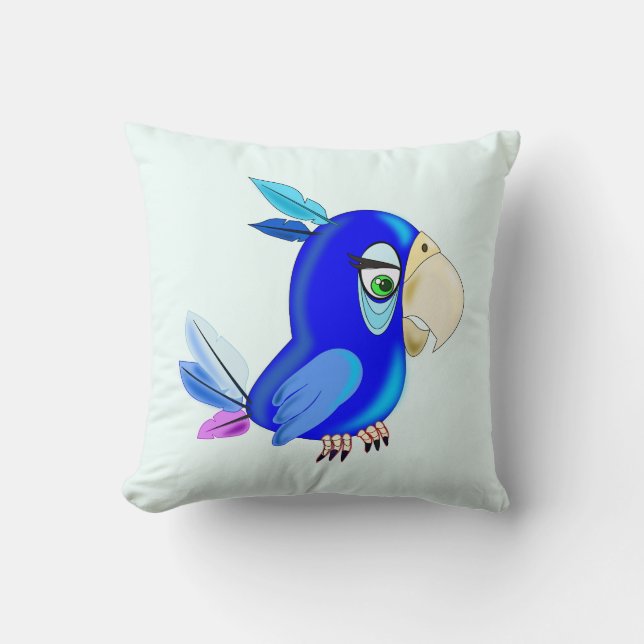 Blue Parrot Throw Pillow - Custom Colors (Front)